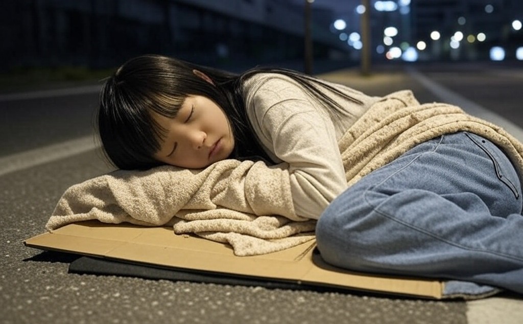 野宿する少女