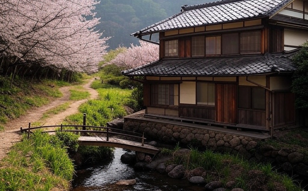 林道横に建つ家